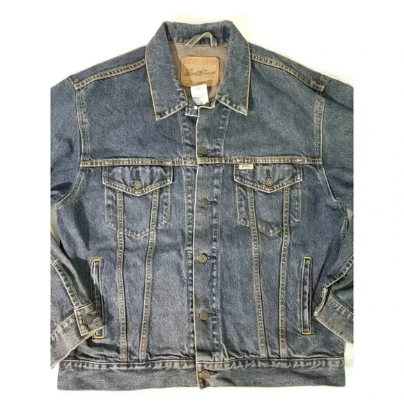Levi Strauss Signature Dark Wash Trucker Denim Jean Button Jacket Men L Levis - Picture 3 of 7